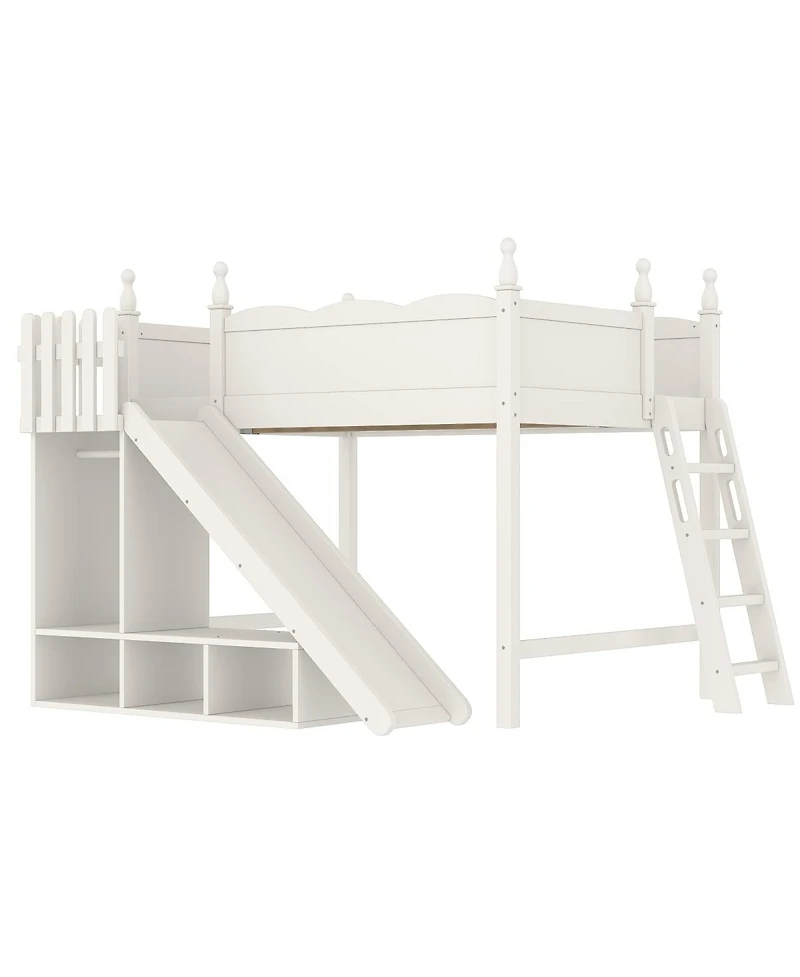 Streamdale Furniture Solid Wood Loft Bed with Storage, Wardrobe, and Slide