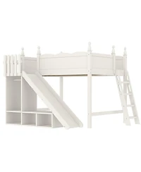 Streamdale Furniture Solid Wood Loft Bed with Storage, Wardrobe, and Slide