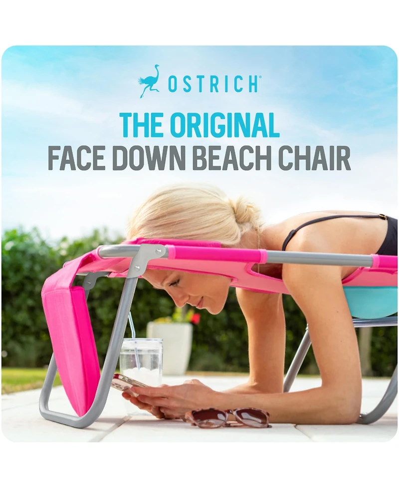 Ostrich Ladies Comfort Backpacker, Outdoor Beach Pool Reclining Chair, Pink