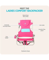 Ostrich Ladies Comfort Backpacker, Outdoor Beach Pool Reclining Chair, Pink