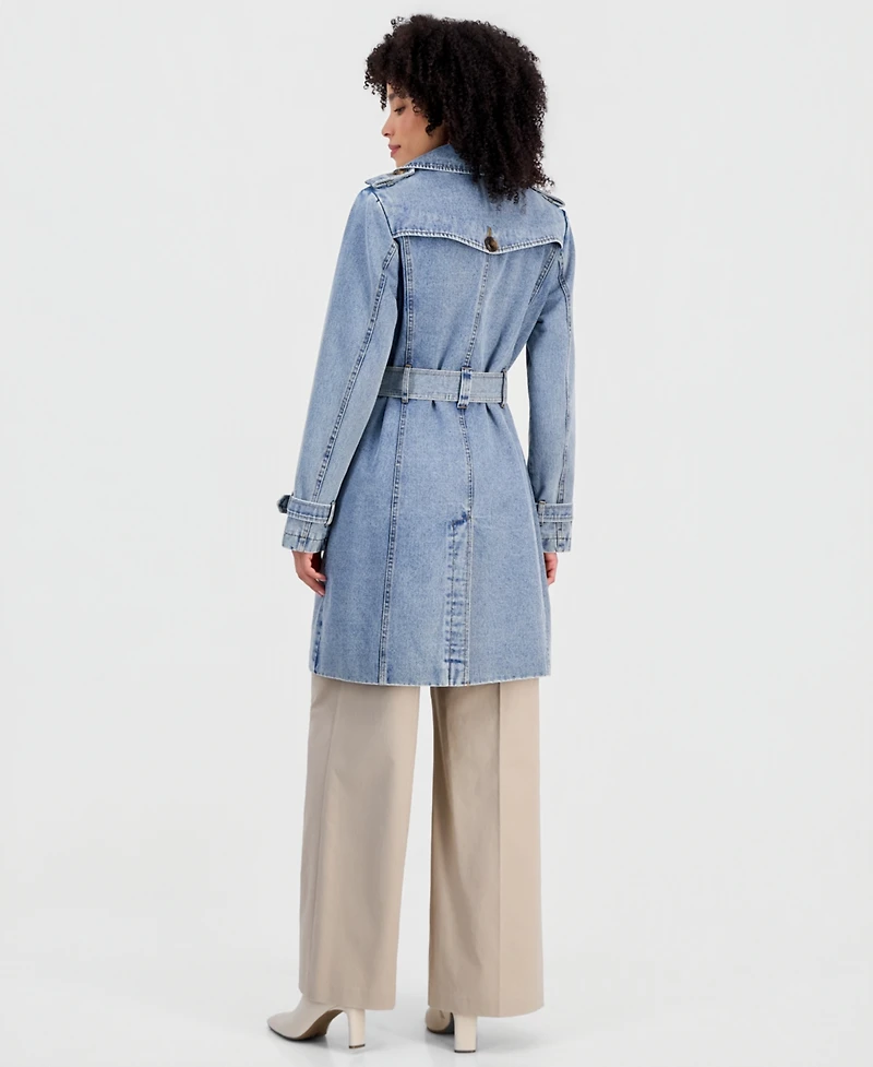 Steve Madden Women's Double-Breasted Denim Trench Coat