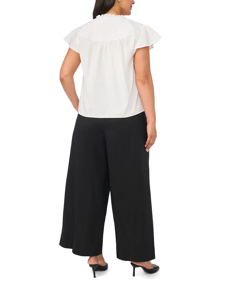 Vince Camuto Plus Flutter-Sleeve Split Neck Front Yoke Blouse