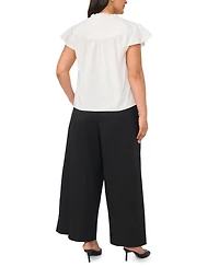 Vince Camuto Plus Flutter-Sleeve Split Neck Front Yoke Blouse