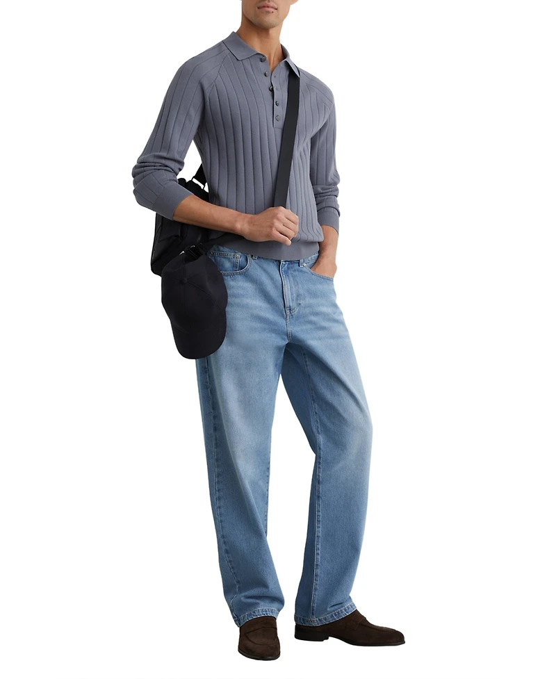 Reiss Men's Dillingham Wide-Ribbed Half-Button Polo Sweater