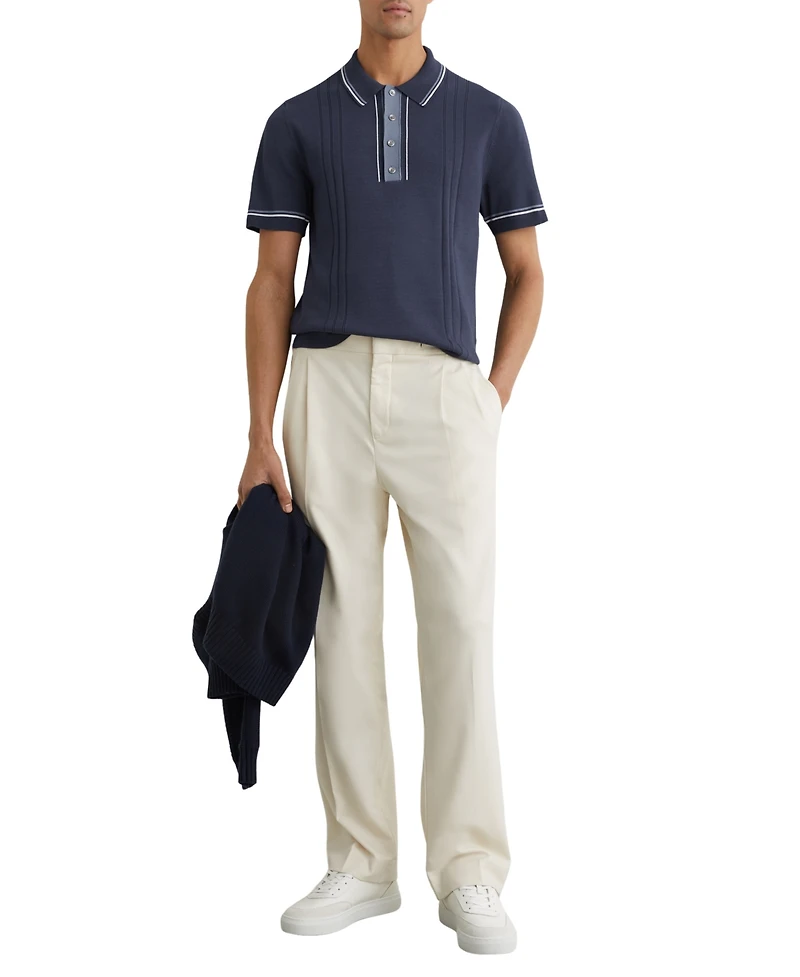 Reiss Men's Rothwell Tipped Half-Button Knitted Polo Shirt