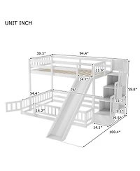 Streamdale Furniture Twin Over Full Bunk Bed with Slide and Storage Staircase