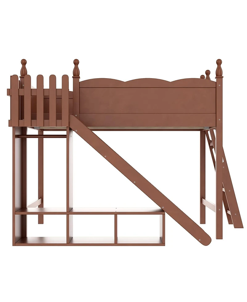Streamdale Furniture Solid Wood Loft Bed with Storage, Wardrobe, and Slide,
