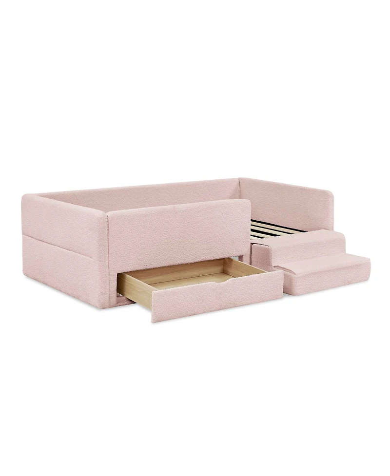 Streamdale Furniture Twin Size Multi-Functional Kids Bed with Guardrails, Storage, and Safety Step