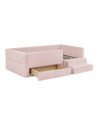 Streamdale Furniture Twin Size Multi-Functional Kids Bed with Guardrails, Storage, and Safety Step