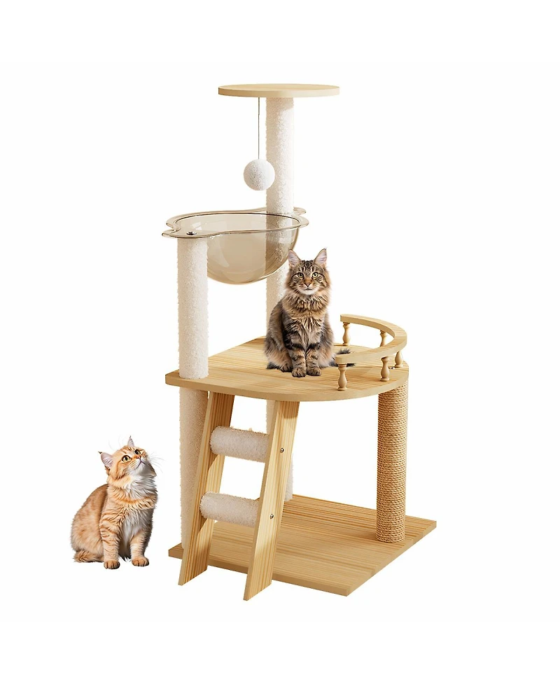Streamdale Furniture 41.3" Modern Wood Cat Tree With Sisal Scratching Posts And Acrylic Hammock