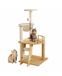 Streamdale Furniture 41.3" Modern Wood Cat Tree With Sisal Scratching Posts And Acrylic Hammock