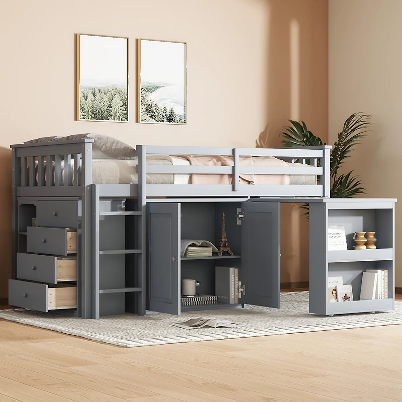 Streamdale Furniture Twin Loft Bed with Storage, Desk, and Ladder