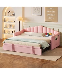 Streamdale Furniture Upholstered Twin Daybed with Pop-Up Trundle, Usb Charging and Side Pockets