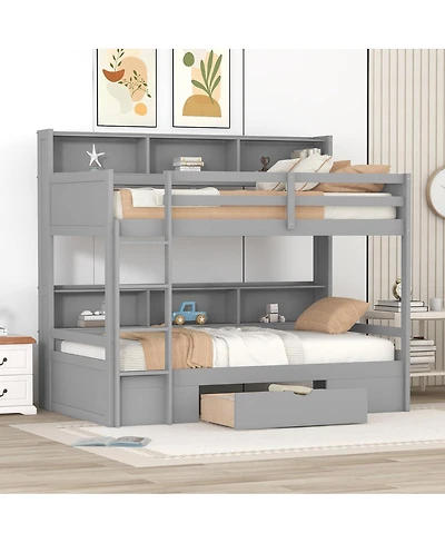 Streamdale Furniture Twin Bunk Bed with Built-in Shelves and Storage Drawer