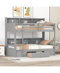Streamdale Furniture Twin Bunk Bed with Built-in Shelves and Storage Drawer