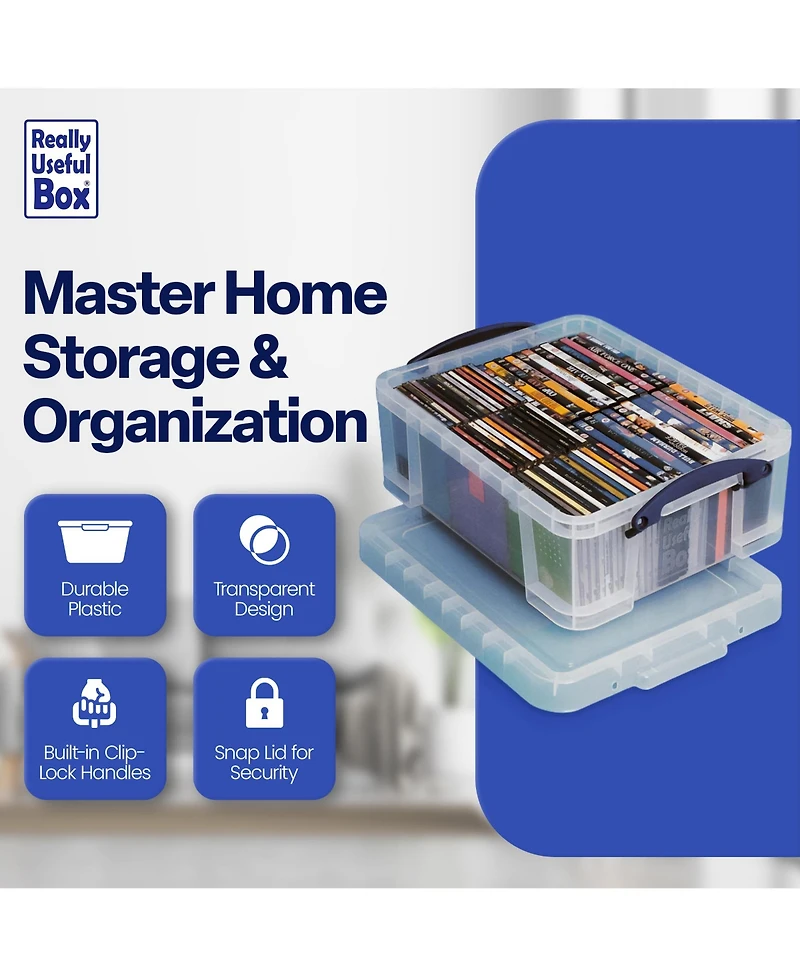 Really Useful Box 17L Plastic Storage Container w/Snap Lid & Clip Lock Handles