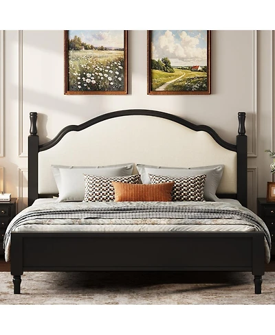 Streamdale Furniture Queen Wood Platform Bed with Upholstered Headboard