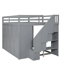 Streamdale Furniture Full Size Wood Loft Bed With Built-in Wardrobes, Cabinets and Drawers