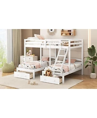Streamdale Furniture Full over Twin and Twin Bunk Bed,Triple Bunk Bed with Drawers