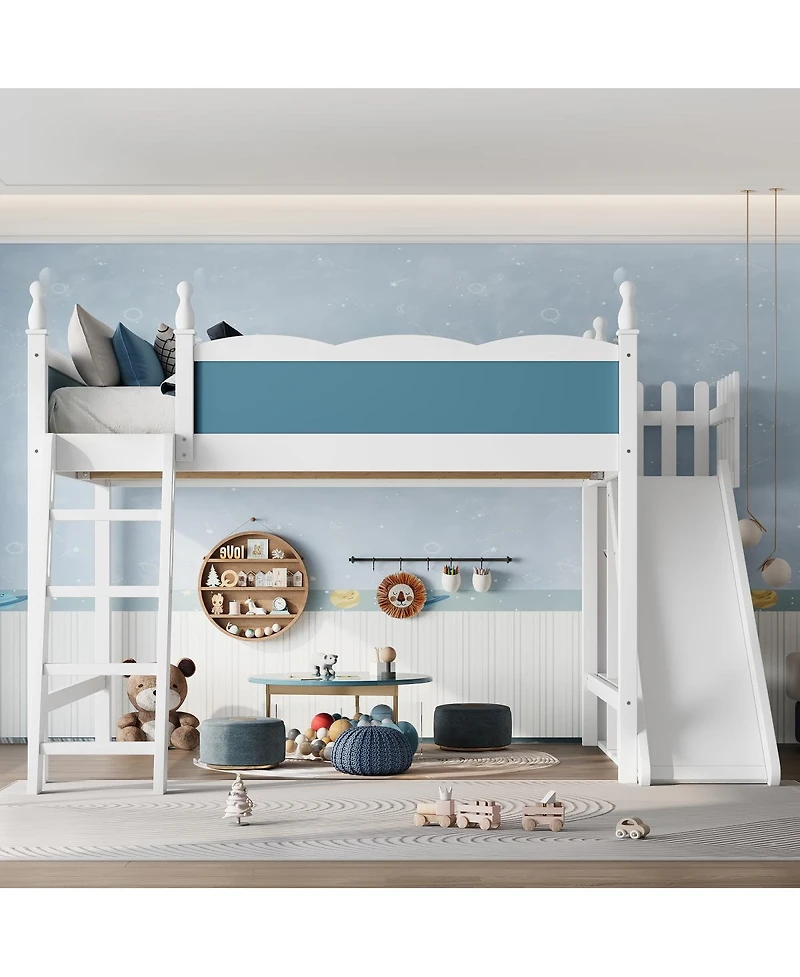 Streamdale Furniture Queen Loft Bed with Storage, Wardrobe, and Slide