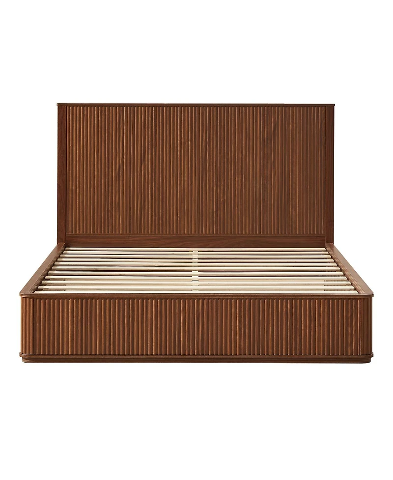 Streamdale Furniture Walnut Wave Pattern Platform Bed Frame With 44-Inch Headboard