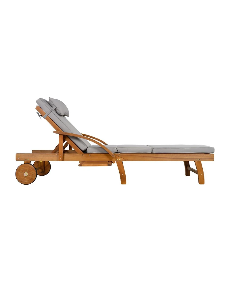 Streamdale Furniture 77.5" Adjustable Acacia Wood Outdoor Lounge Chair with Cushions and Side Tray