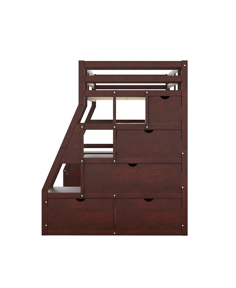 Streamdale Furniture Twin Size Loft Bed With 7 Drawers 2 Shelves And Desk - Espresso