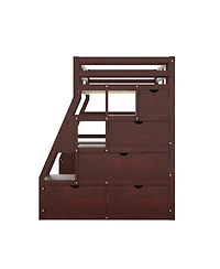Streamdale Furniture Twin Size Loft Bed With 7 Drawers 2 Shelves And Desk - Espresso
