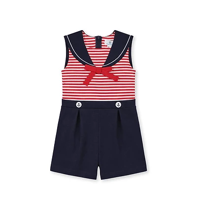 Florence Eiseman Big Girl Stripe Knit Shorts Romper With Sailor Collar