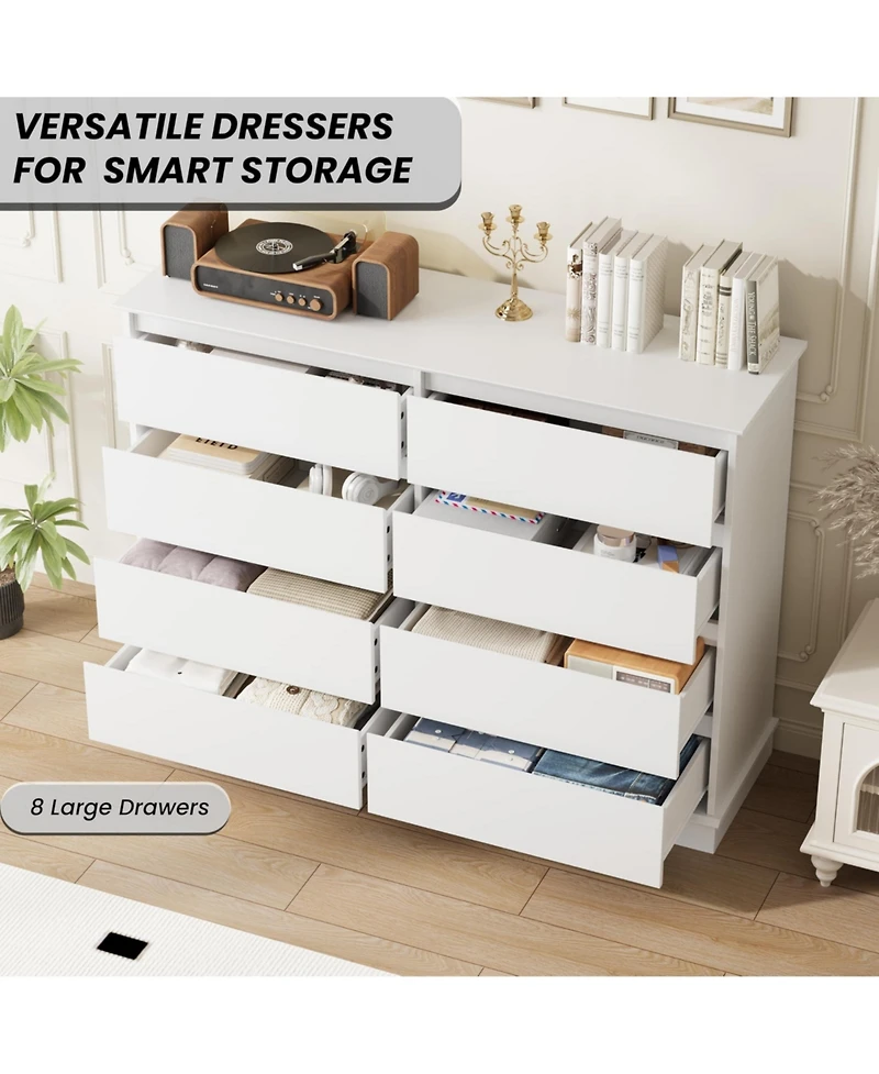 homfan Engineered Wood Dresser with Smooth-Glide Faux-Linen-Lined Drawers, Integrated Pulls and Wide Top, Raised Base for Stable Bedroom Storage
