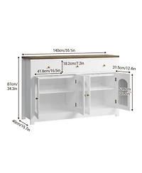 homfan Farmhouse Sideboard Buffet Cabinet with Fluted Acrylic/Glass Doors, Shelves, Multi-Drawer Storage for Kitchen, Entryway or Media Console