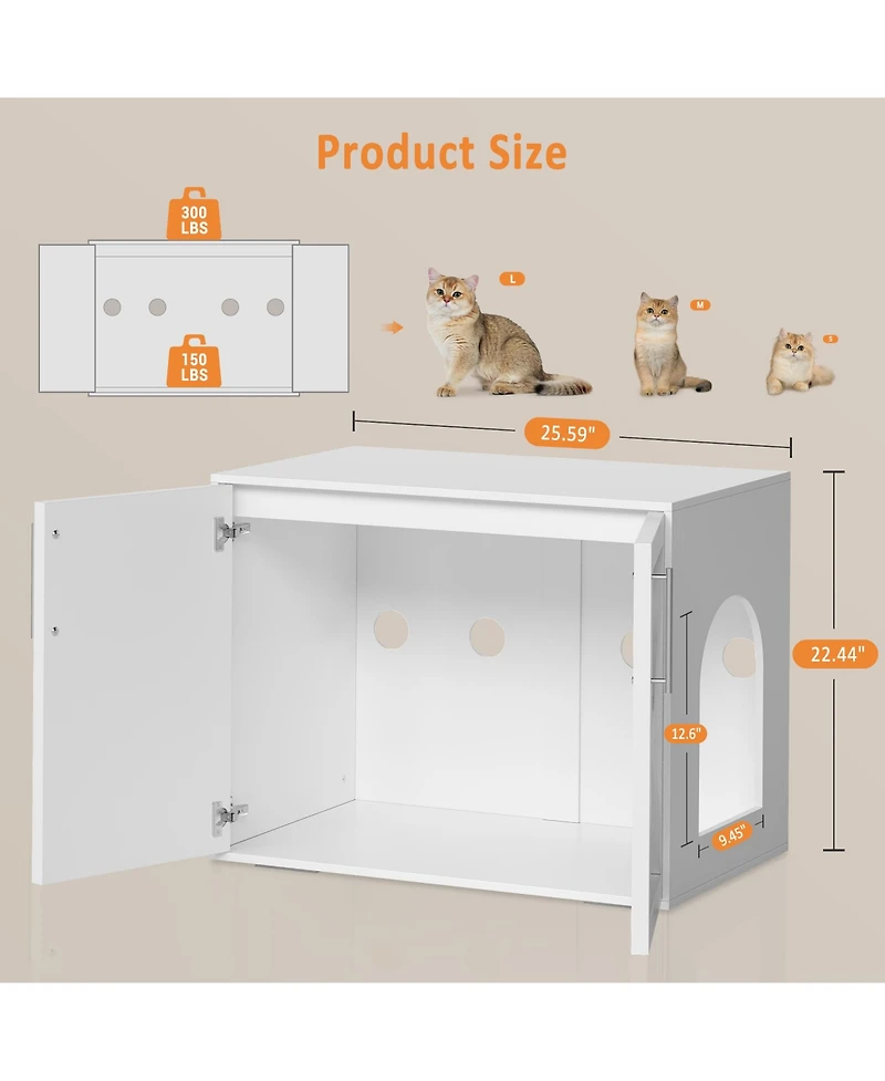 homfan Hidden Cat Litter Box Enclosure Furniture with Ventilation and Easy-Clean Doors, Multi-Use Tv Stand/Side Table/Coffee Table, Durable Wood