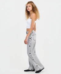 Madden Girl Juniors' Star Stud Mid Rise Wide Leg Jeans