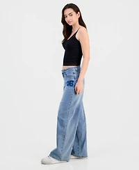 Madden Girl Juniors' 90s Wide-Leg Faded Star Jeans