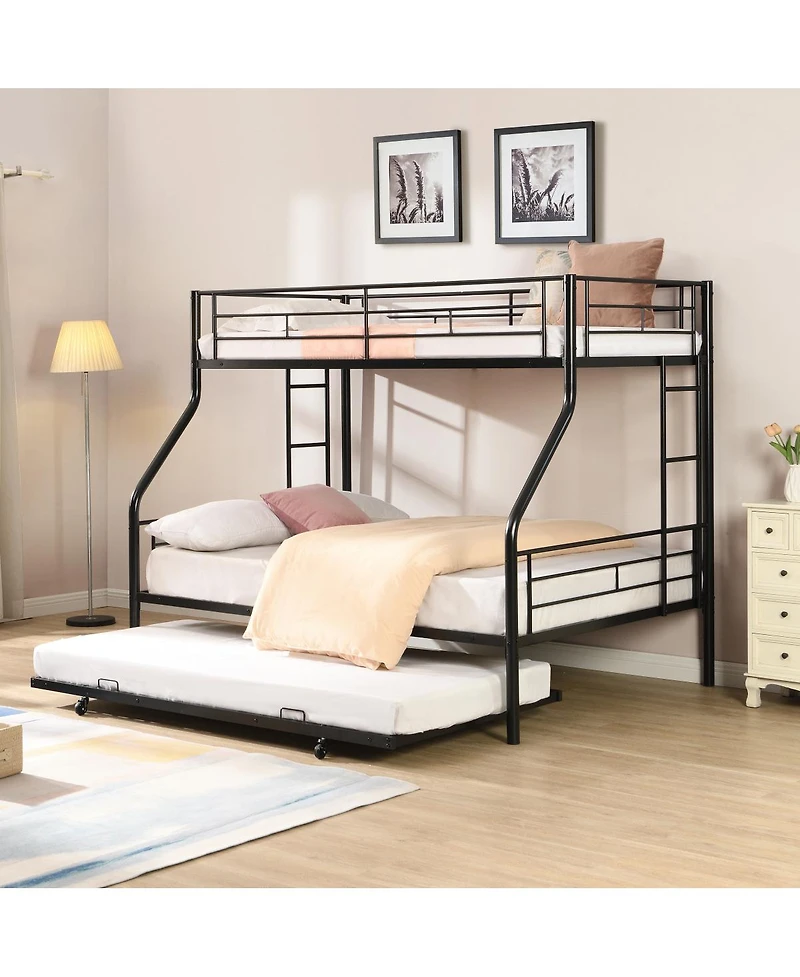 Streamdale Furniture Twin Over Full With trundle Metal Bunk Bed , No Box Spring Needed, Easy Assemble