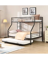 Streamdale Furniture Twin Over Full With trundle Metal Bunk Bed , No Box Spring Needed, Easy Assemble