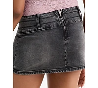 Madden Girl Juniors' Belted Denim Micro Mini Skirt