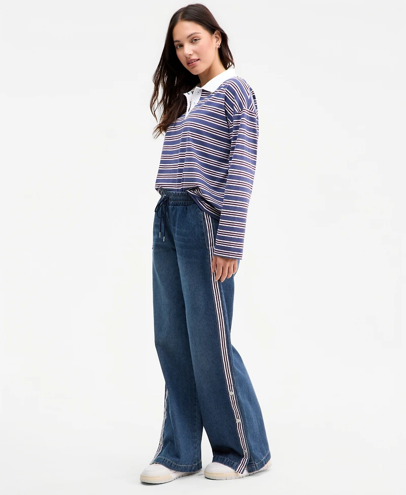 Madden Girl Juniors' High-Rise Wide-Leg Varsity Jeans