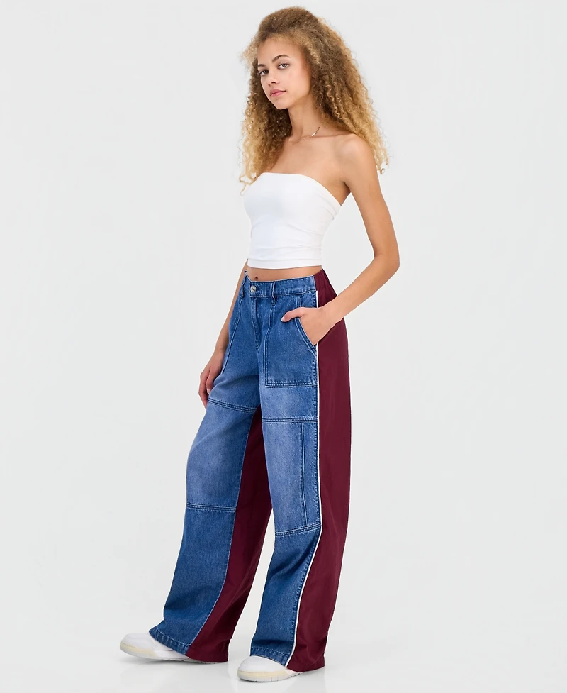 Madden Girl Juniors' Mixed Materials Wide Leg Jeans