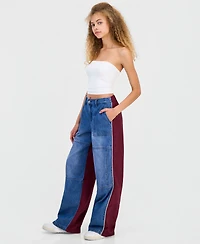 Madden Girl Juniors' Mixed Materials Wide Leg Jeans