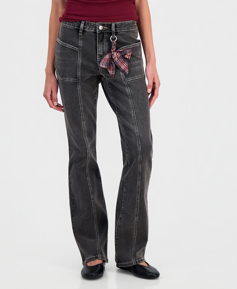 Madden Girl Juniors' Mid Rise Seamed Bootcut Jeans With Keychain