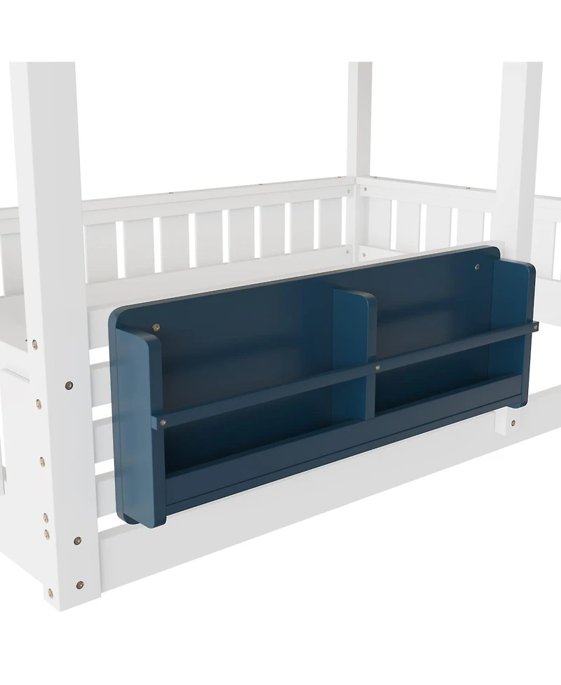 Streamdale Furniture Full Size House Bunk Bed with Bookshelf and Safety Fencing