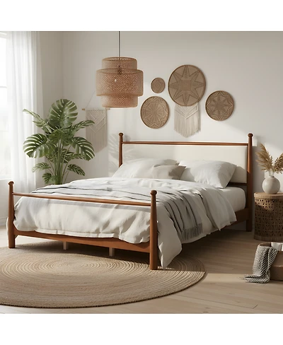Streamdale Furniture Solid Poplar and Plywood Bed Frame with Upholstered Headboard, King