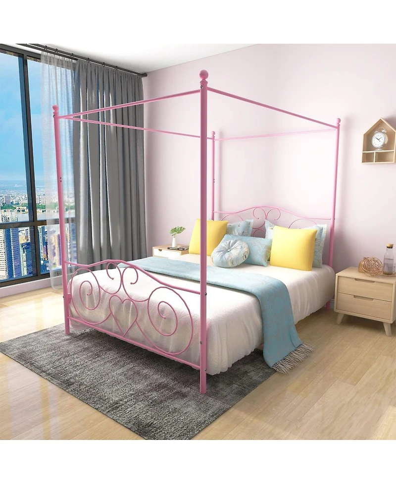 Streamdale Furniture Vintage Style Metal Queen Canopy Bed Frame