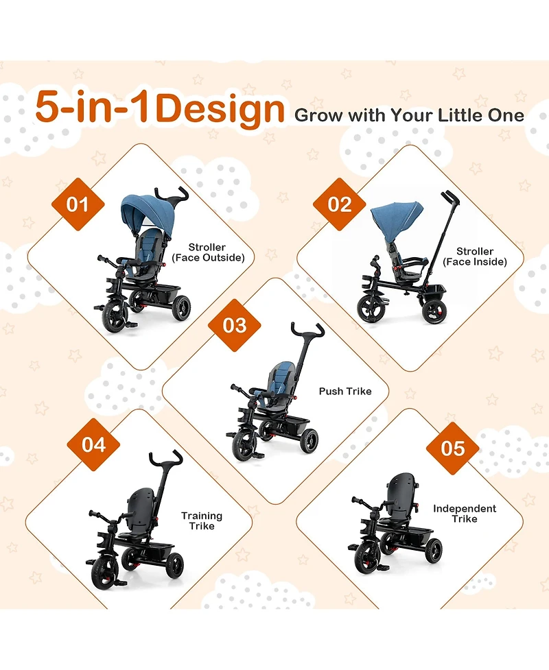 Costway Toddler 4-in-1 Tricycle Trike w/ Convertible Seat