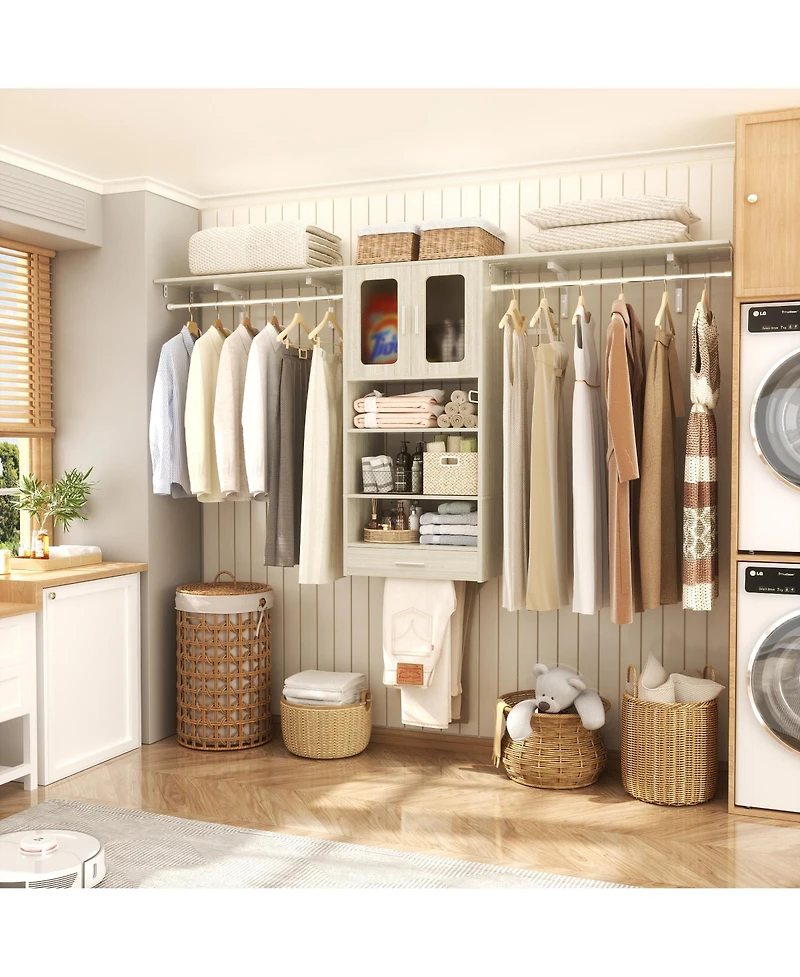 Aheaplus Laundry Room Storage Cabinet with Drying Rack and 2 Doors