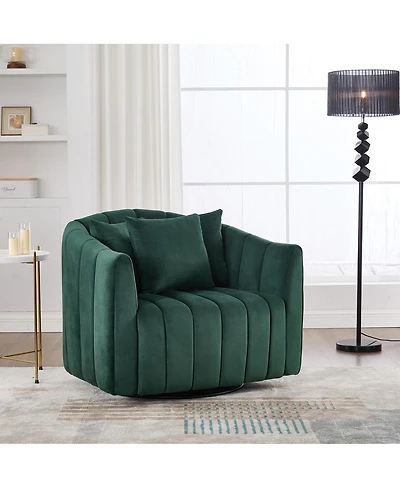 Streamdale Furniture Upholstered 360degree(s) Swivel Barrel Chair and Half with 3 Pillows,