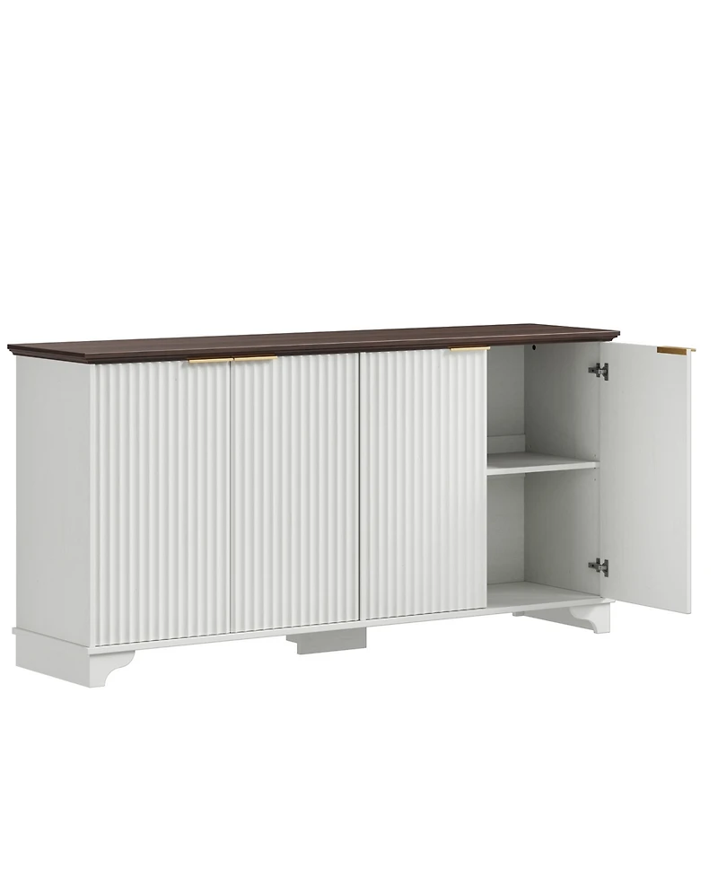 homfan Fluted Buffet Sideboard Cabinet with Four Doors and Adjustable Shelves, Water-Resistant Scratch-Resistant Top, Kitchen or Dining Room Storage