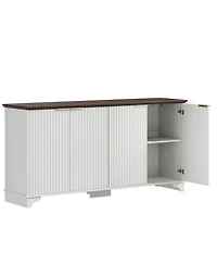homfan Fluted Buffet Sideboard Cabinet with Four Doors and Adjustable Shelves, Water-Resistant Scratch-Resistant Top, Kitchen or Dining Room Storage
