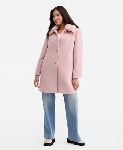 CeCe Women's Faux-Fur Club Collar Mid-Length Lined Coat
